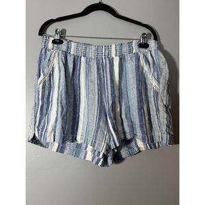 Briggs Shorts XL Blue White Striped Linen Blend Pull On Elastic Waist